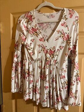 Altar'd State cream floral top with pink and green accents